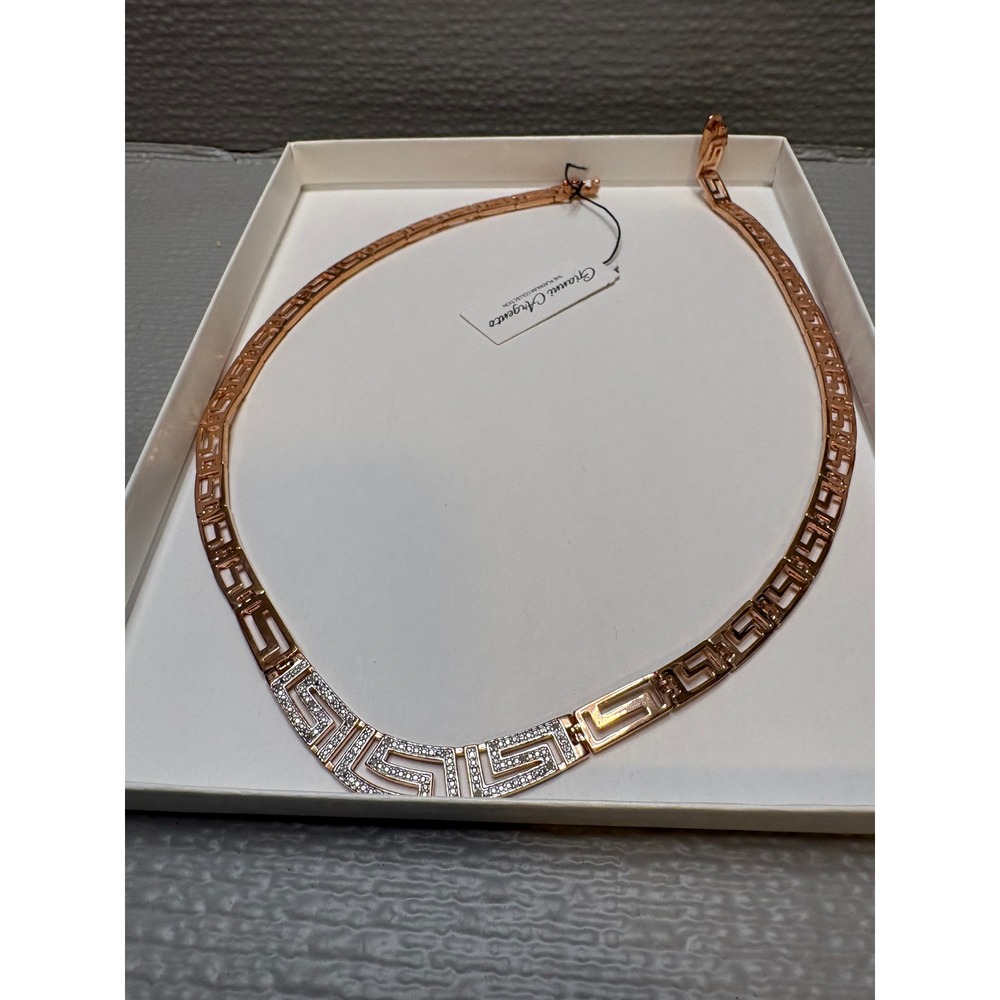 Gianni Argento Rose Gold 14KT Gold Plated Greek Key Crystal Necklace NWT Boscovs